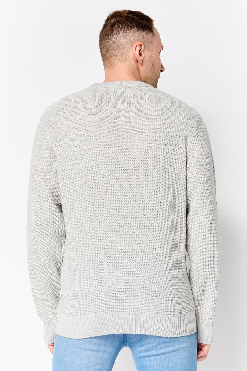 JACK & JONES Men Crew Neck Knitted Sweater, Light Grey - Image 4